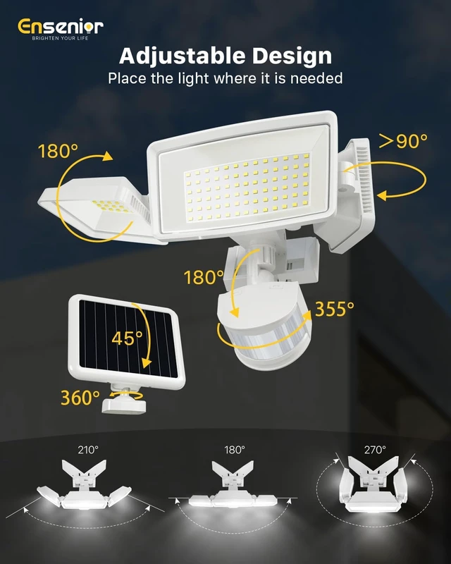 Alt view image 7 of 7 - Ensenior Solar Flood Lights Outdoor, Split Panel Design, White, 1-Pack