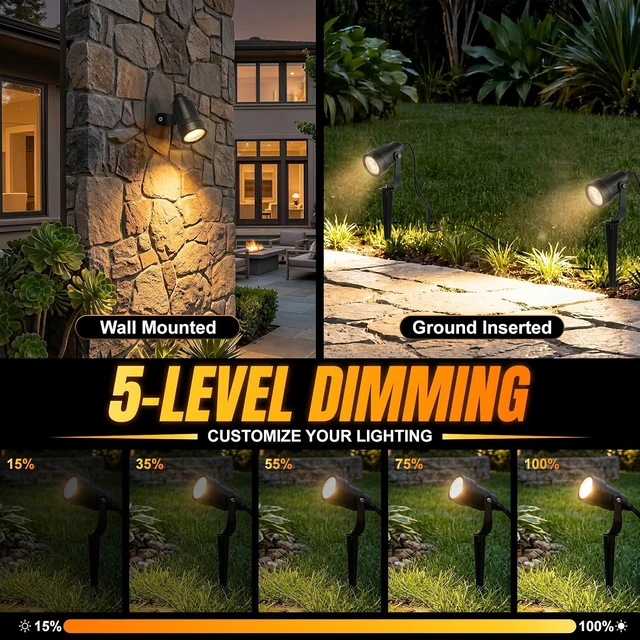 Alt view image 6 of 7 - Low Voltage Landscape Lighting, 5W 750LM LED Outdoor Lights with Dusk to Dawn Sensor Timer, Dimmable, Waterproof, Spotlights Warm White for Yard Pathway Patio (8 Pack 5W Warm White)