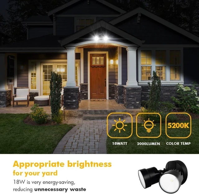 Alt view image 2 of 7 - LUTEC P6221B 2000 Lumen 18 Watt LED Dual-Head Floodlight Outdoor, Switch Controlled Waterproof Exterior Security Wall Light for Patio, Garden,Yard-Black