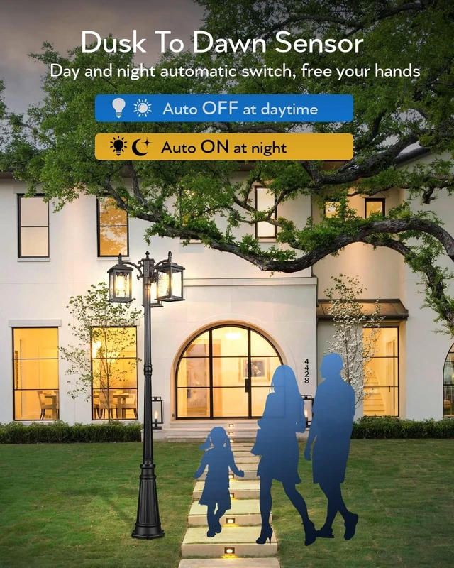 Alt view image 2 of 7 - VIANIS Dusk to Dawn Lamp Posts Outdoor Lighting, Triple Head Street Light