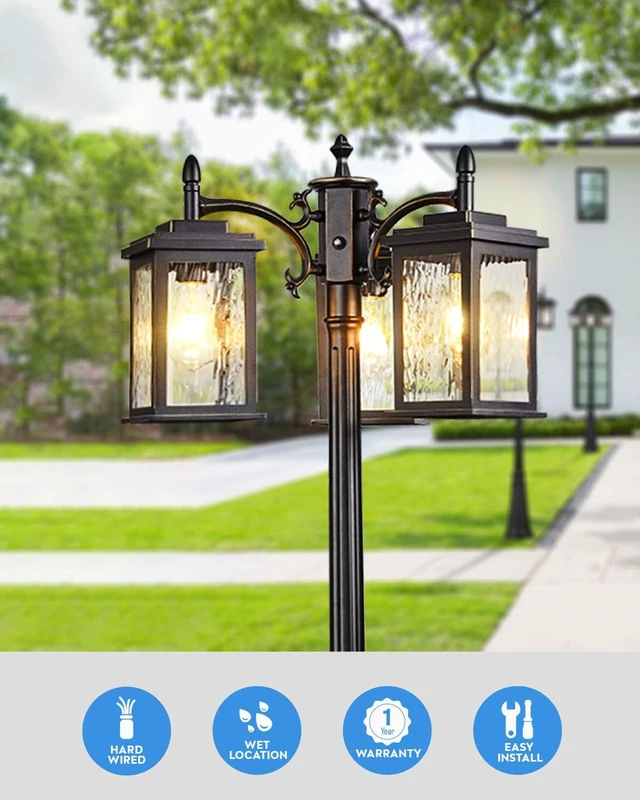 Alt view image 5 of 7 - VIANIS Dusk to Dawn Lamp Posts Outdoor Lighting, Triple Head Street Light