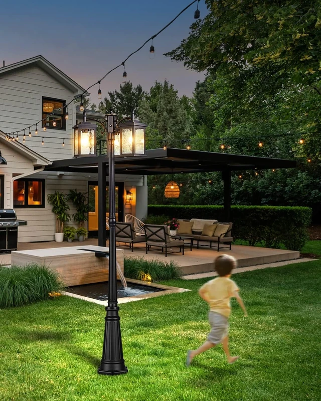 Alt view image 7 of 7 - VIANIS Dusk to Dawn Lamp Posts Outdoor Lighting, Triple Head Street Light