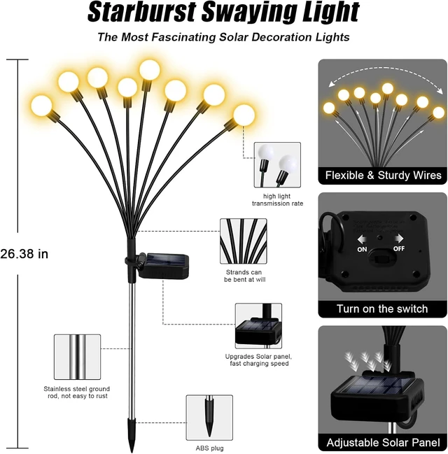 Alt view image 4 of 7 - NBQQ Solar Garden Lights 4 Pack of 32 LEDs Swaying Firefly Garden Decor
