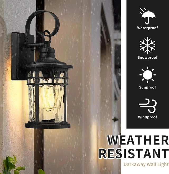 Alt view image 4 of 7 - Darkaway Outdoor Wall Lights,2pcs Exterior Lighting Fixtures Wall Mount Porch Lights Waterproof Outdoor Sconce with Water Ripple Glass for House Patio Hallway Garage