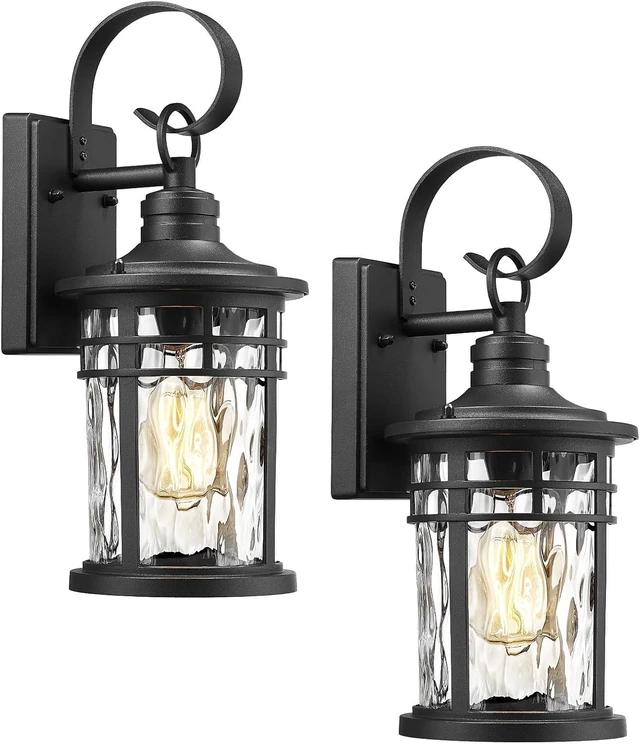 Main image of Darkaway Outdoor Wall Lights,2pcs Exterior Lighting Fixtures Wall Mount Porch Lights Waterproof Outdoor Sconce with Water Ripple Glass for House Patio Hallway Garage