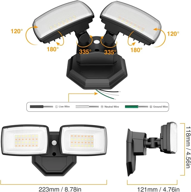 Alt view image 7 of 7 - Onforu Flood Lights Outdoor 3CCT, 32W Hardwired Security Light, Yard, Porch