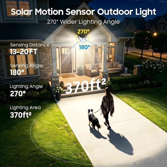 Alt view image 2 of 7 - Solar Motion Sensor Lights Outdoor, 151 LED Super Bright Solar Lights 270° Angle,Wireless Security Wall Light with 2 Lighting Modes, IP65 Waterproof Solar Powered Fence Lights for Patio,Yard,Walkway