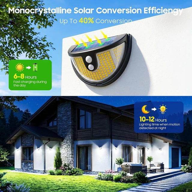Alt view image 6 of 7 - Solar Motion Sensor Lights Outdoor, 151 LED Super Bright Solar Lights 270° Angle,Wireless Security Wall Light with 2 Lighting Modes, IP65 Waterproof Solar Powered Fence Lights for Patio,Yard,Walkway
