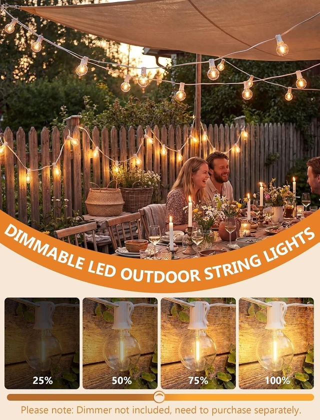 Alt view image 4 of 7 - 25Ft G40 LED White Outdoor String Lights with 27 Shatterproof Globe Bulbs