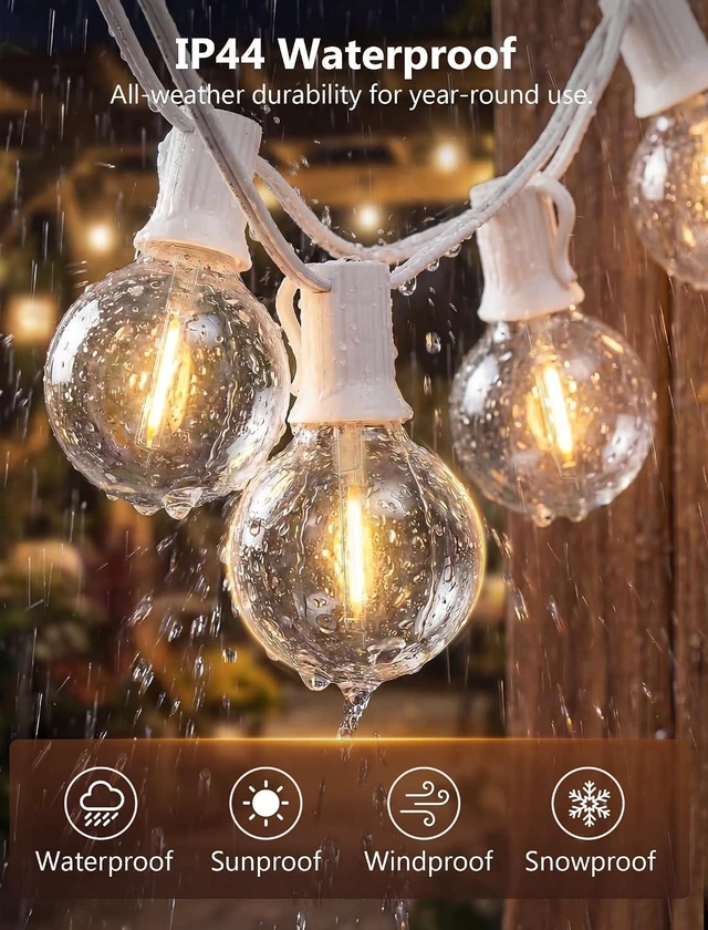 Alt view image 3 of 7 - 25Ft G40 LED White Outdoor String Lights with 27 Shatterproof Globe Bulbs