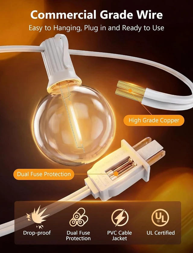 Alt view image 5 of 7 - 25Ft G40 LED White Outdoor String Lights with 27 Shatterproof Globe Bulbs