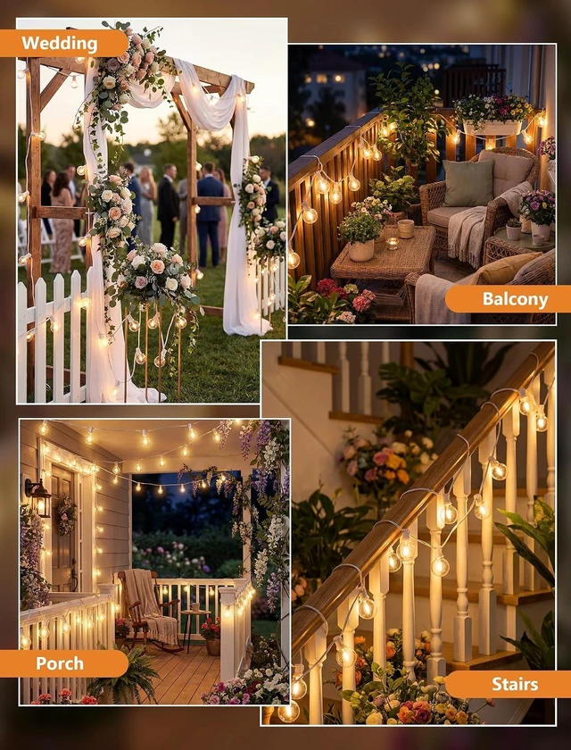 Alt view image 6 of 7 - 25Ft G40 LED White Outdoor String Lights with 27 Shatterproof Globe Bulbs