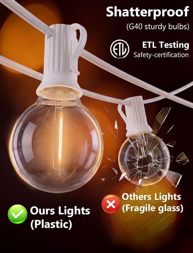 Alt view image 7 of 7 - 25Ft G40 LED White Outdoor String Lights with 27 Shatterproof Globe Bulbs