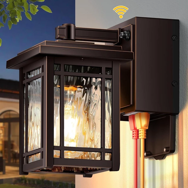 Main image of Bronze Porch Light with Outlet, Dusk to Dawn Outdoor Light Fixture