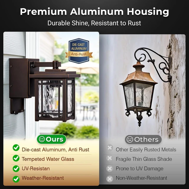 Alt view image 5 of 7 - Bronze Porch Light with Outlet, Dusk to Dawn Outdoor Light Fixture