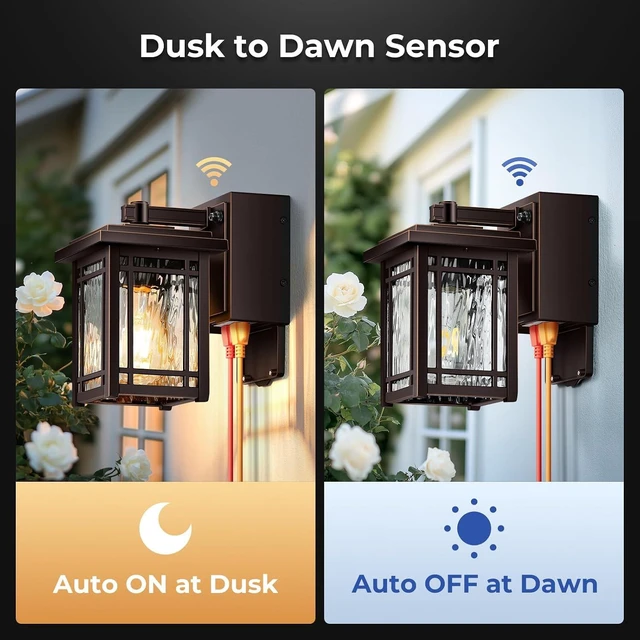 Alt view image 3 of 7 - Bronze Porch Light with Outlet, Dusk to Dawn Outdoor Light Fixture