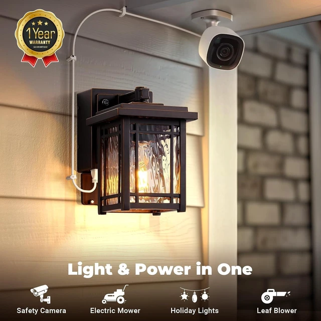 Alt view image 4 of 7 - Bronze Porch Light with Outlet, Dusk to Dawn Outdoor Light Fixture