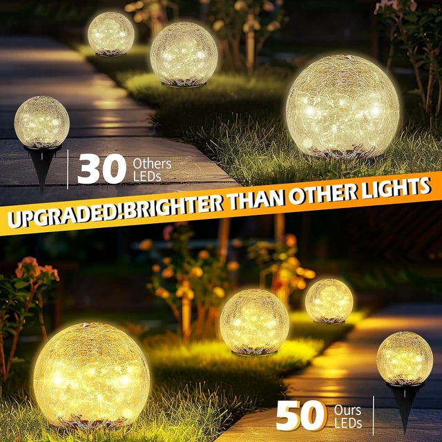 Alt view image 2 of 7 - Garden Solar Ball Lights Outdoor Waterproof 50LED Cracked Glass Globe 4.7''