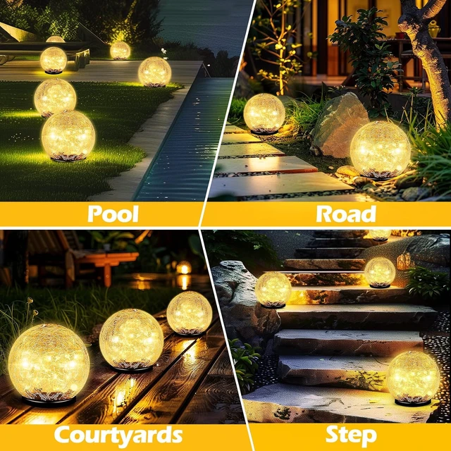 Alt view image 7 of 7 - Garden Solar Ball Lights Outdoor Waterproof 50LED Cracked Glass Globe 4.7''