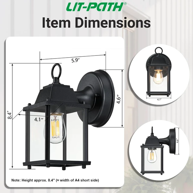 Alt view image 6 of 7 - LIT-PaTH 8.4" Outdoor Wall Light Fixture, Aluminum Glass, Black, 1 Pack