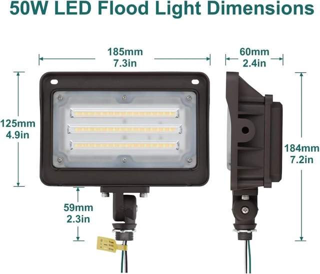 Alt view image 5 of 7 - kadision 50W LED Flood Light Outdoor with Photocell, 3000K/4000K/5000K