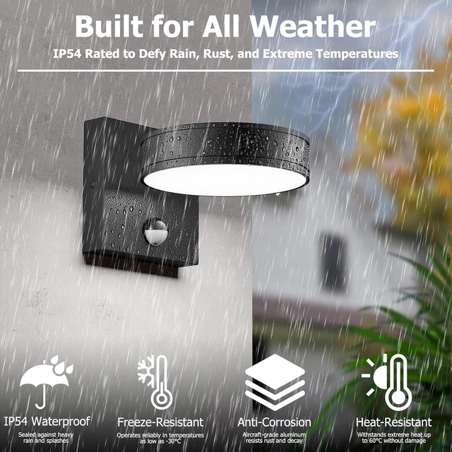 Alt view image 6 of 7 - 360° Adjustable Motion Sensor Outdoor Wall Sconce, 1500LM Dimmable LED Frameless Solid Aluminum Light, Waterproof Exterior Lighting for Porch Garage Entryway Patio