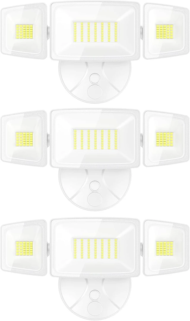 Main image of Onforu 3 Packs 75W LED Security Light, 7000LM Outdoor Flood Lights Fixture with 3 Adjustable Heads, IP65 Waterproof, 6500K White Brightness Exterior Wall Mount Security Light for Eave, Yard(White)