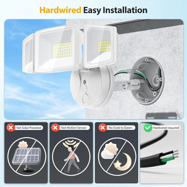 Alt view image 2 of 7 - Onforu 3 Packs 75W LED Security Light, 7000LM Outdoor Flood Lights Fixture with 3 Adjustable Heads, IP65 Waterproof, 6500K White Brightness Exterior Wall Mount Security Light for Eave, Yard(White)