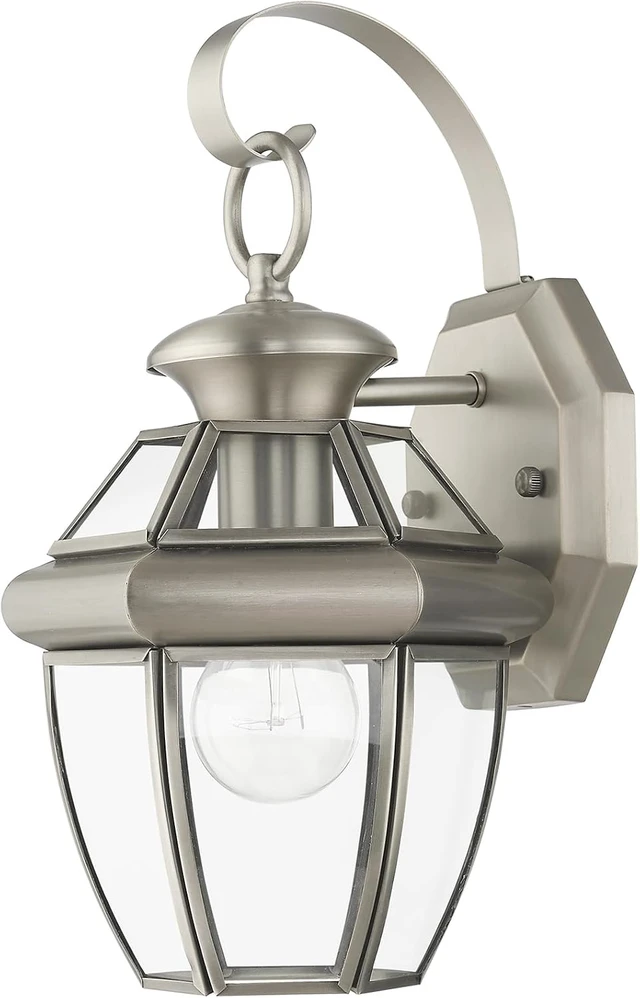 Alt view image 2 of 7 - Livex Lighting 2051-91 Monterey 1 Light Outdoor Brushed Nickel Finish Solid Brass Wall Lantern with Clear Beveled Glass