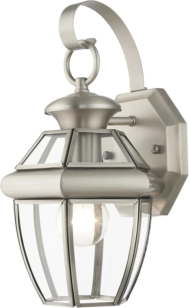 Alt view image 4 of 7 - Livex Lighting 2051-91 Monterey 1 Light Outdoor Brushed Nickel Finish Solid Brass Wall Lantern with Clear Beveled Glass