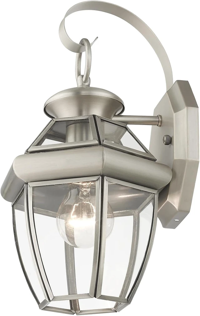 Alt view image 6 of 7 - Livex Lighting 2051-91 Monterey 1 Light Outdoor Brushed Nickel Finish Solid Brass Wall Lantern with Clear Beveled Glass