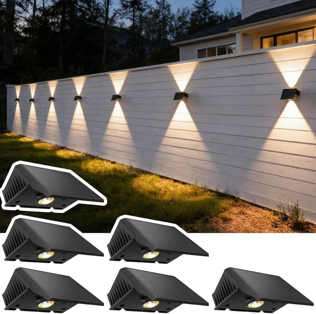 Main image of Solar Fence Lights Outdoor, 6 Pack Up and Down Wall Lights, Warm White
