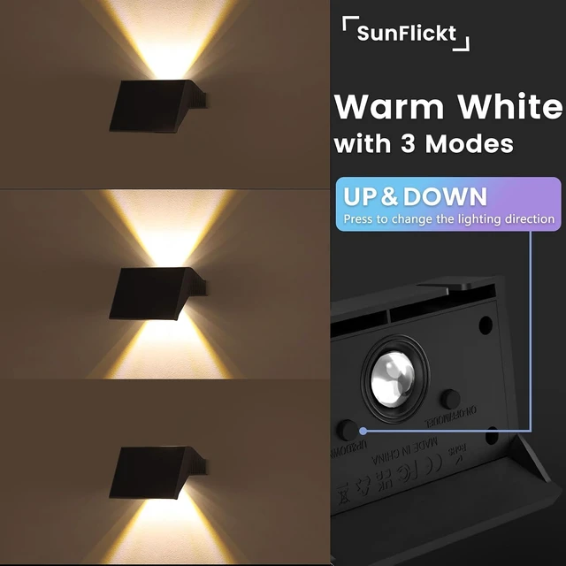 Alt view image 2 of 6 - Solar Fence Lights Outdoor, 6 Pack Up and Down Wall Lights, Warm White