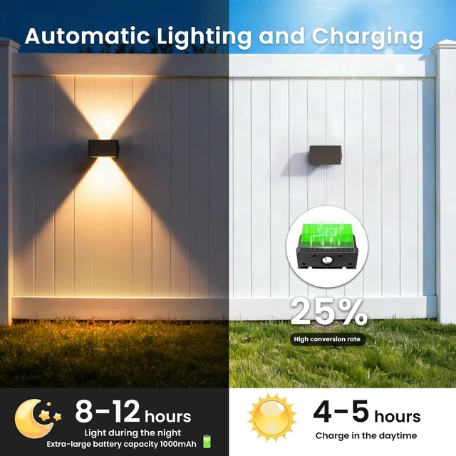 Alt view image 3 of 6 - Solar Fence Lights Outdoor, 6 Pack Up and Down Wall Lights, Warm White