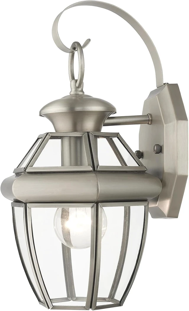 Alt view image 7 of 7 - Livex Lighting 2051-91 Monterey 1 Light Outdoor Brushed Nickel Finish Solid Brass Wall Lantern with Clear Beveled Glass