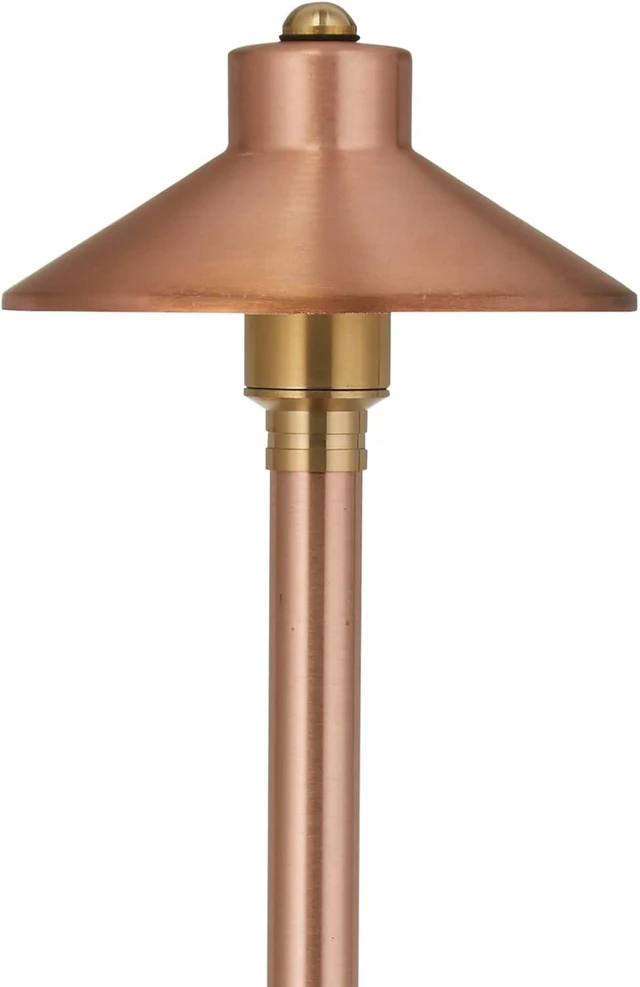 Main image of VOLT Flat Hat 12V Copper Path Light (7" Shade) & 3W 2700K G4 LED Bulb