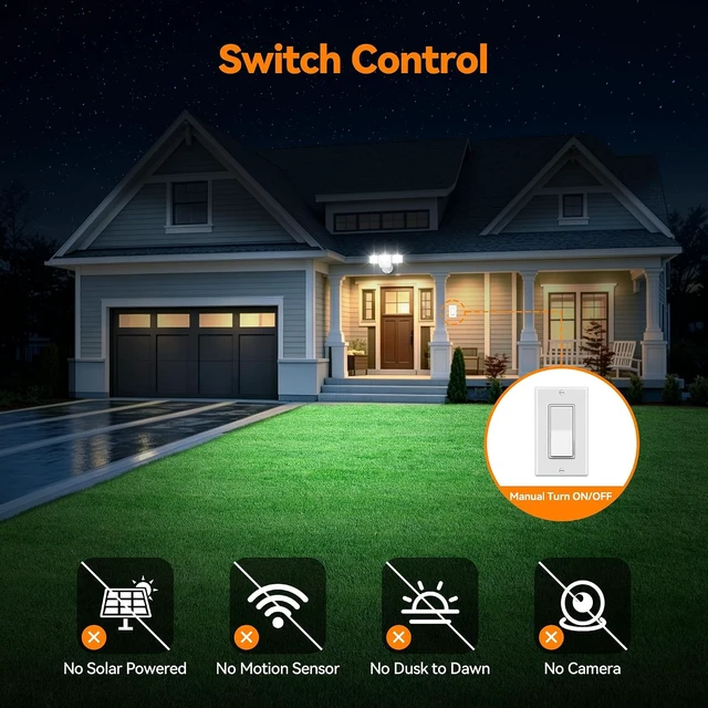 Alt view image 3 of 7 - 85W 10000LM Switch Controlled Outdoor Flood Lights, 4-Head Super Bright LED Security Light, 5000K Daylight, IP65 Waterproof Hardwired Exterior Light for Outside Garage Yard (White)
