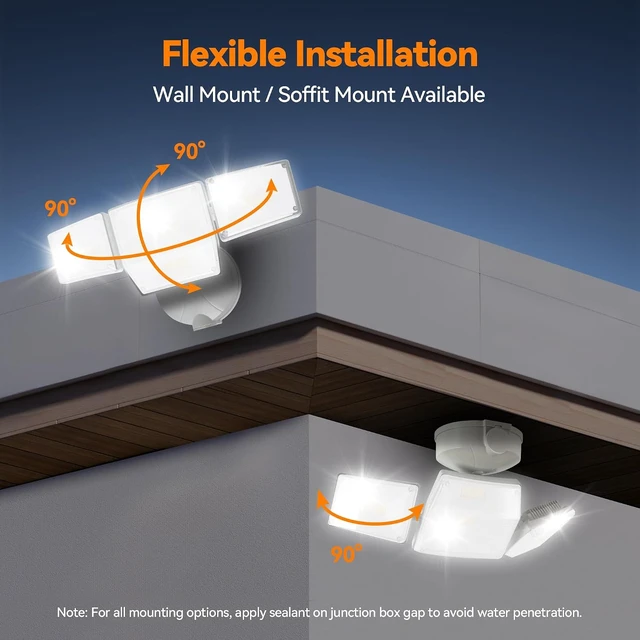 Alt view image 6 of 7 - 85W 10000LM Switch Controlled Outdoor Flood Lights, 4-Head Super Bright LED Security Light, 5000K Daylight, IP65 Waterproof Hardwired Exterior Light for Outside Garage Yard (White)
