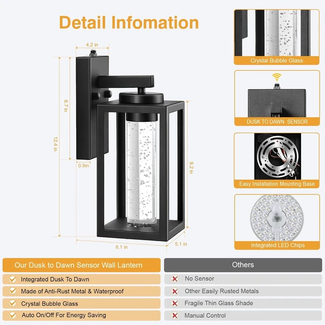 Alt view image 6 of 7 - VIANIS 2 Pack Exterior Garage Lighting Fixtures Wall Mount, 100% Aluminum