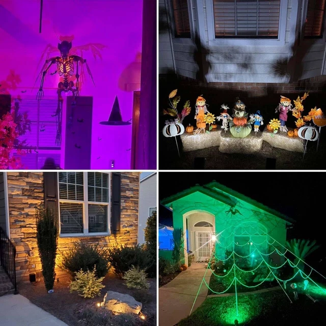 Alt view image 4 of 6 - Halloween Spotlights Outdoor Individual Colored Warm White Timer 4 Lights