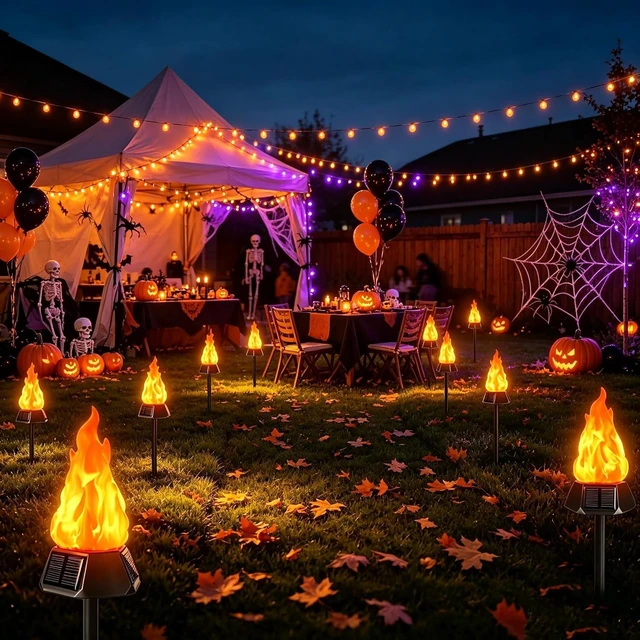 Alt view image 3 of 7 - Toodour Solar Halloween Lights Outdoor, 4 Pack Solar Torch Light Waterproof