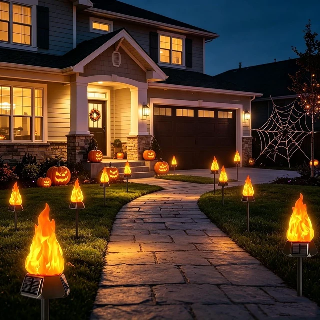 Alt view image 2 of 7 - Toodour Solar Halloween Lights Outdoor, 4 Pack Solar Torch Light Waterproof