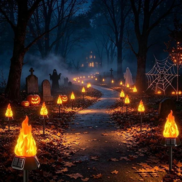 Alt view image 4 of 7 - Toodour Solar Halloween Lights Outdoor, 4 Pack Solar Torch Light Waterproof