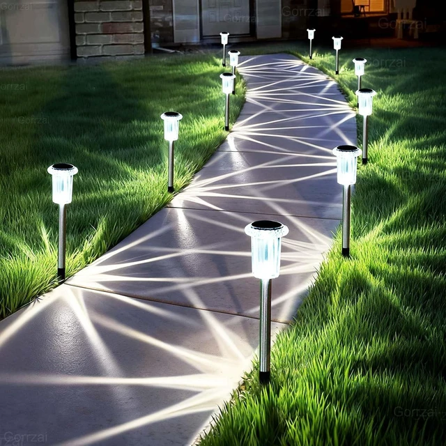 Main image of 10 Pack Solar Pathway Lights Outdoor Waterproof, Cool White LED