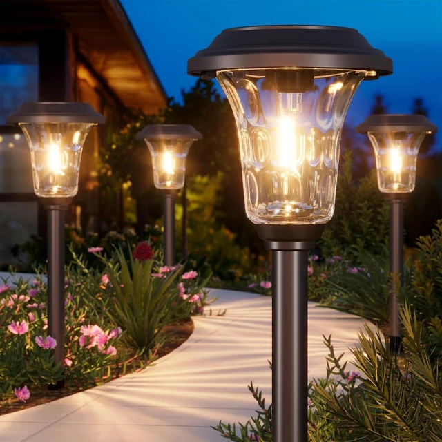 Main image of XMCOSY+ Solar Lights Outdoor, 6 Pack Metal Glass Solar Pathway Lights