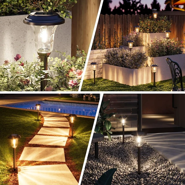 Alt view image 7 of 7 - XMCOSY+ Solar Lights Outdoor, 6 Pack Metal Glass Solar Pathway Lights