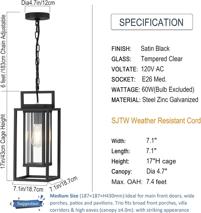 Alt view image 2 of 7 - 17" Rectangular Double Cage Outdoor & Indoor Hanging Pendant Light