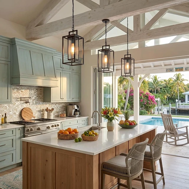 Alt view image 5 of 7 - 17" Rectangular Double Cage Outdoor & Indoor Hanging Pendant Light