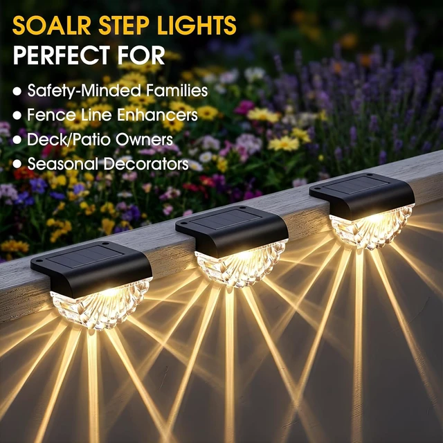 Alt view image 5 of 7 - Greluna Solar Step Lights Outdoor, 16 Pack Waterproof Deck Lights, Auto Dusk to Dawn Fence Lights with Warm White Glow, Easy Install for Fence, Patio, Stairs, Pathway, Garden Lighting