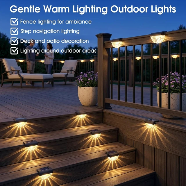 Alt view image 6 of 7 - Greluna Solar Step Lights Outdoor, 16 Pack Waterproof Deck Lights, Auto Dusk to Dawn Fence Lights with Warm White Glow, Easy Install for Fence, Patio, Stairs, Pathway, Garden Lighting